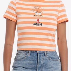 Womens Orange & White Striped 'Anxiety' Graphic Tee